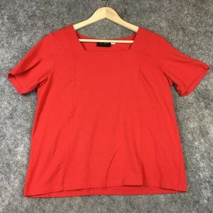 Bob Mackie Top M Blouse Hot Coral Solid Tailored Fit Princess Seams Knit Career
